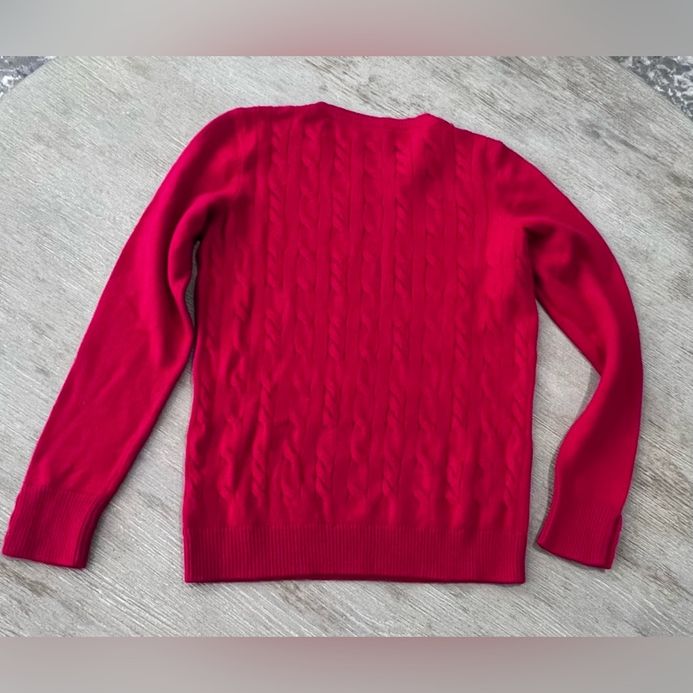 Talbots Petites Red Cable Knit Crewneck Sweater SP Cotton Blend - Picture 5 of 8